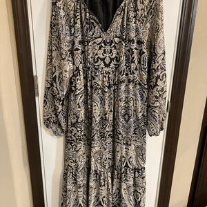 Hayden Black and Cream Paisley Long Sleeve Dress